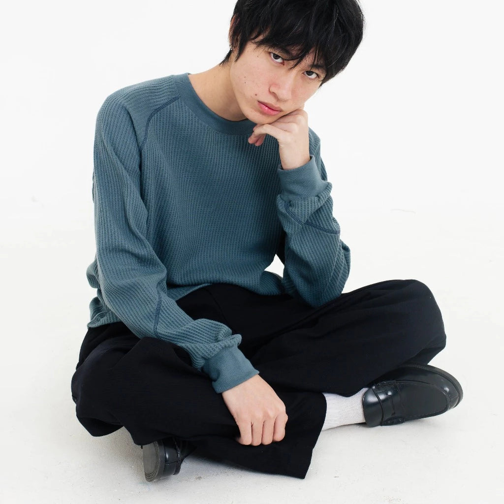 NOM - Raglan Waffle Crewneck Blue